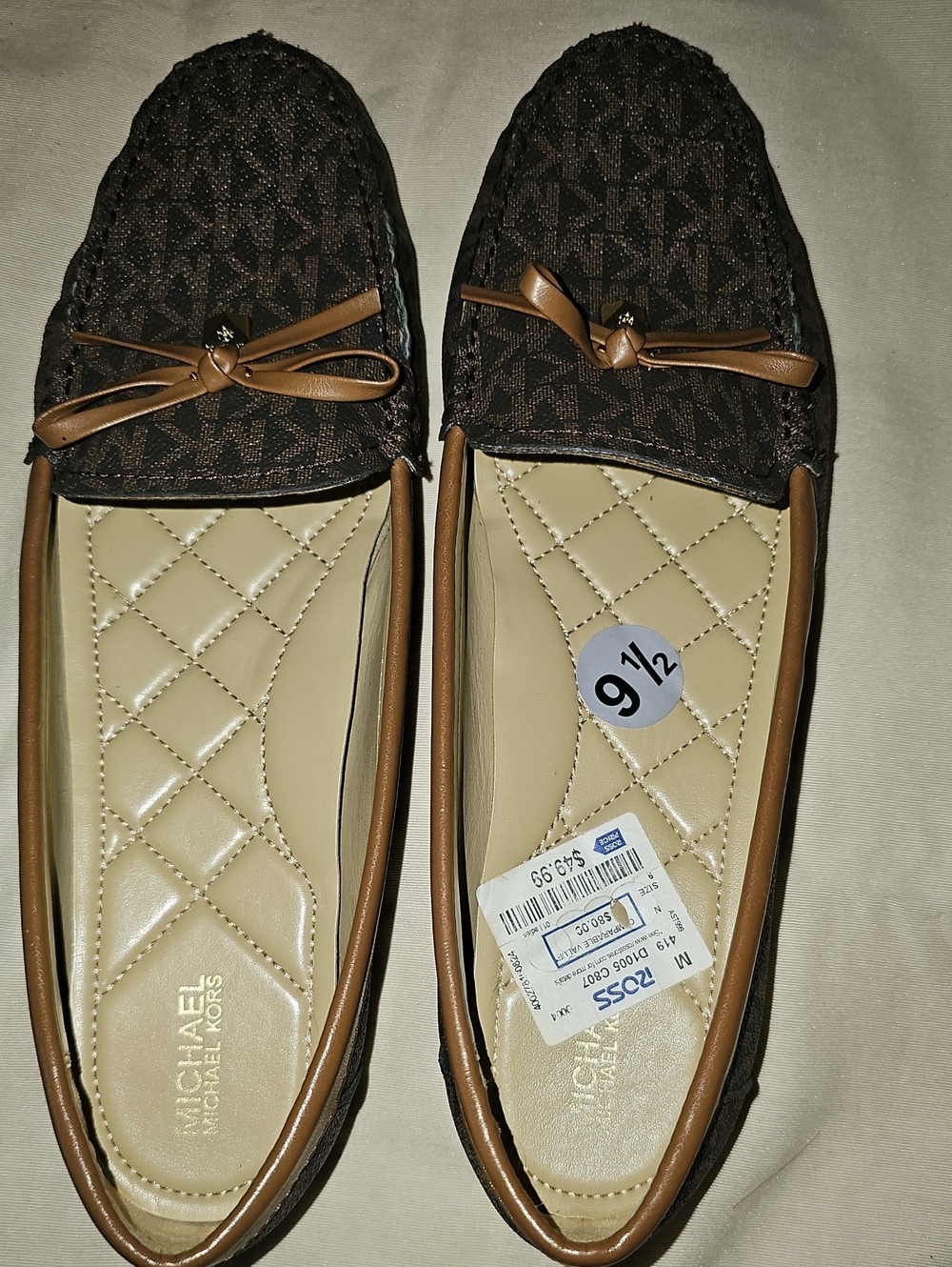 Michael Kors Brown & Tan Logo Quilted Insole Moccasins
